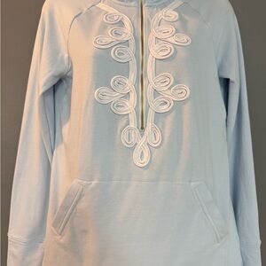 Women's Lilly Pulitzer 1/4 zip sweatshirt long sleeve pale blue pockets size SM